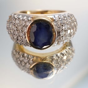 14K Gold Ring with 2.25CT Sapphire & 1.25CTW Lab Diamonds