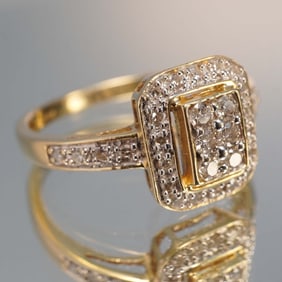 14K Gold Ring with Mixed Cut Diamond Cluster, 0.30 CTW