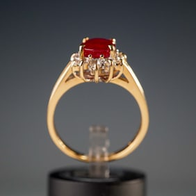 14kt Yellow Gold Ring with 1.55ct Natural Ruby and Diamond Halo