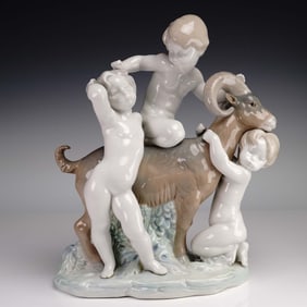 Lladro Porcelain Figurine, Boys Playing with Goat 01001129