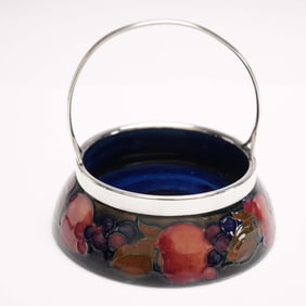 Charming Moorcroft Pottery Basket Pomegranate Pattern with Silver Mount