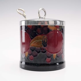 Moorcroft Pottery Preserve Jar Pomegranate with Silver Lid and Spoon