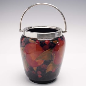 Moorcroft Pottery Pomegranate Biscuit Barrel with Silver Mounts