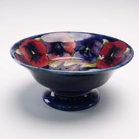Moorcroft Pansy Pattern Pedestal Bowl w/ Signature & Number 201