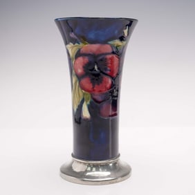 Moorcroft Pottery Vase Pansy Pattern Tudric Pewter Base