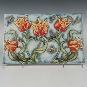 Andrew Hull Pottery Stoneware Plaque, Tulips