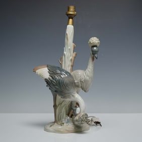 Extremely Rare Lladro Porcelain Crane Lamp