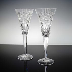 2pc Waterford Crystal Millennium Fluted Champagne Glasses, Prosperity