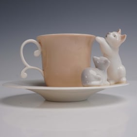 Lladro Porcelain Cup and Saucer Set, Kittens 1006044