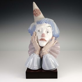 Lladro Porcelain Figurine 5129 Sad Jester Clown Bust with Base