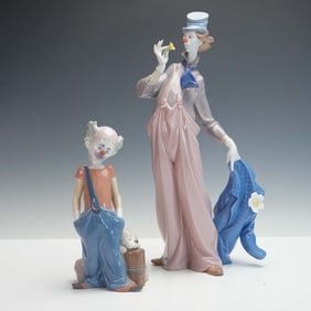 2pc Lladro Porcelain Clown Figurines