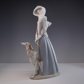 Lladro Porcelain Figurine, Lady with Greyhound 1014594