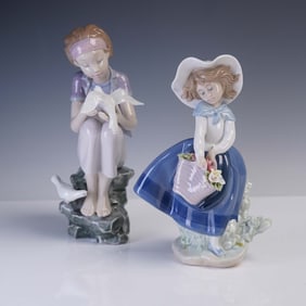 2pc Lladro Porcelain Figurines, Pretty Pickings 5222 & Playing 8536