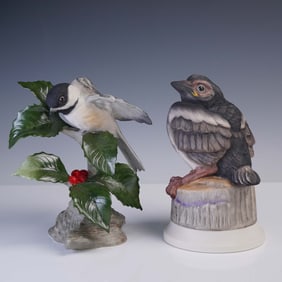 2pc Boehm Porcelain Bird Figurines Chickadee and Magpie