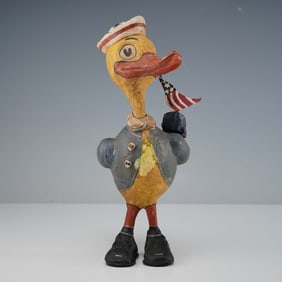 Folk Art Wooden Hand Carved Duck Figure
