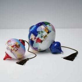 2pc Ne'Qwa Art Peanuts Christmas Ornaments, Blown Glass