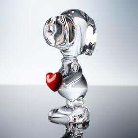 Baccarat Crystal Figurine, Snoopy with Red Heart, Boxed