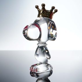Baccarat Crystal Figurine Snoopy with Crown and Box