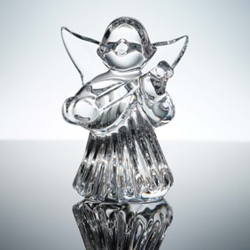 Baccarat Crystal Figurine, Angel with Mandolin with Box