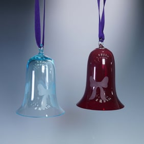 2pc William Yeoward Crystal Bell Ornaments, Red and Blue