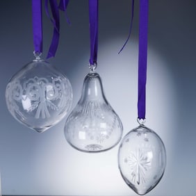3pc William Yeoward Crystal Christmas Ornaments with Boxes