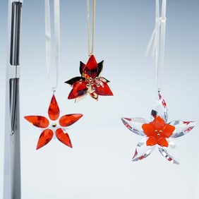 3pc Swarovski Crystal Poinsettia Ornaments