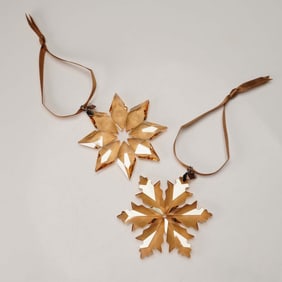 2pc Swarovski SCS 2013 and 2014 Gold Christmas Ornaments