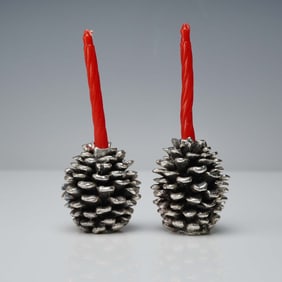 2pc Scully & Scully Pinecone Candle Holders