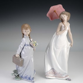 Pair of Lladro Figurines, School Days and Afternoon Promenade