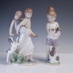 2pc Lladro Porcelain Figurines, Oh Happy Days 8353 & Can I Keep Them? 8690
