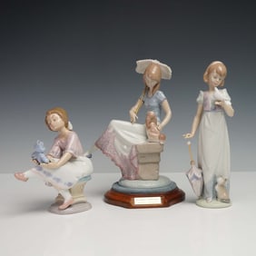3pc Lladro Porcelain Figurines with Boxes and Base