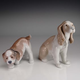 2pc Lladro Porcelain Dog Figurine, Little Hunter 6212 and Spaniel