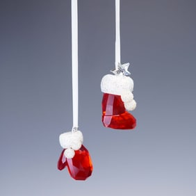 2pc Swarovski Crystal Holiday Mitten & Stocking Ornaments