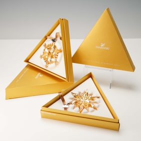 2pc Swarovski SCS 2011 and 2012 Gold Christmas Ornaments