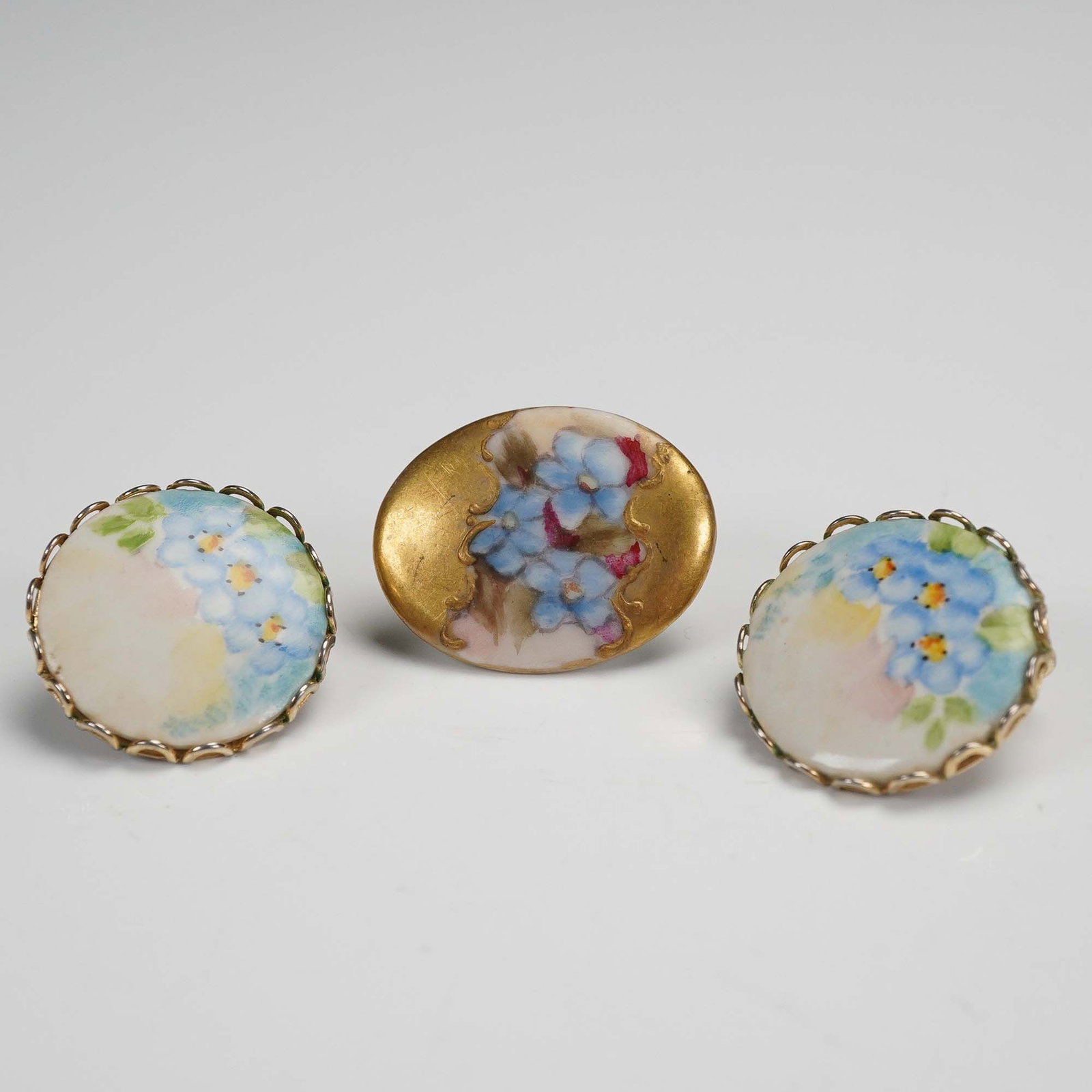 3pc Vintage Hand Painted Porcelain Earrings and Decorative Stud (1 of 3)