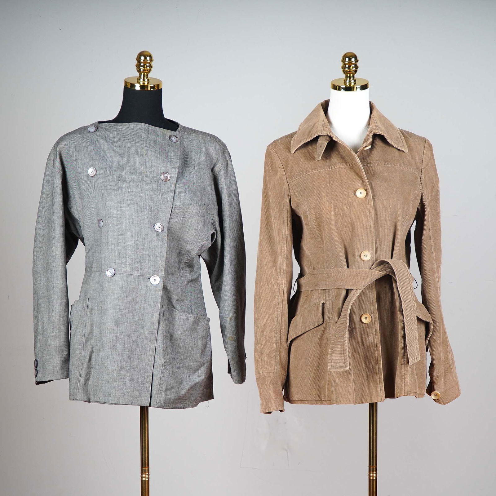 2pc Jil Sander Asymmetrical Grey Jacket and Corduroy Belted Coat, Size 38 (1 of 8)