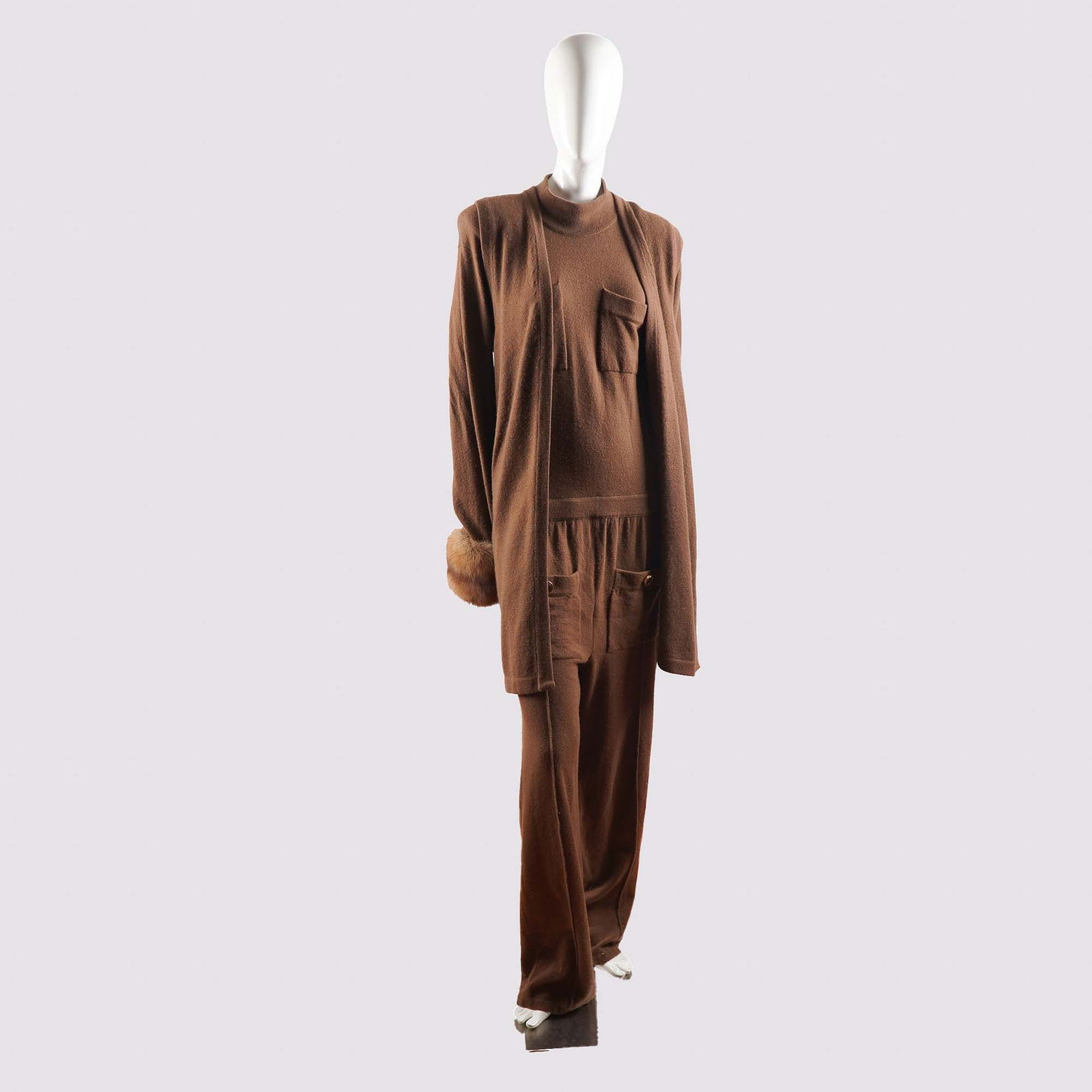 2pc Brown Cashmere Ensemble with Geniune Fur Cuffs (1 of 9)
