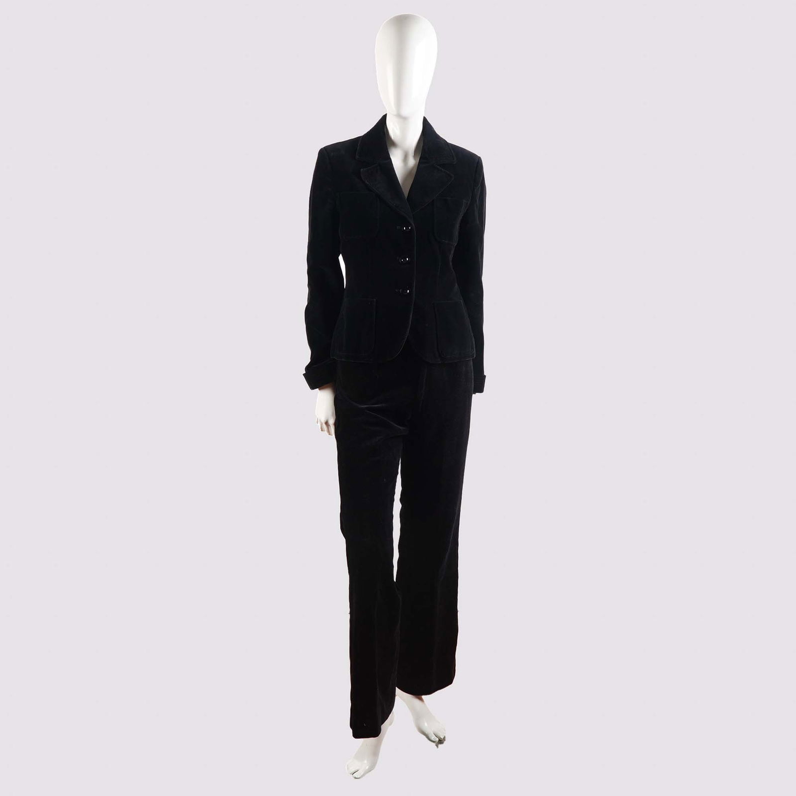 2 pc Jaeger London Black Velvet Jacket & Sir For Her Pantsuit w/ Chain (1 of 8)