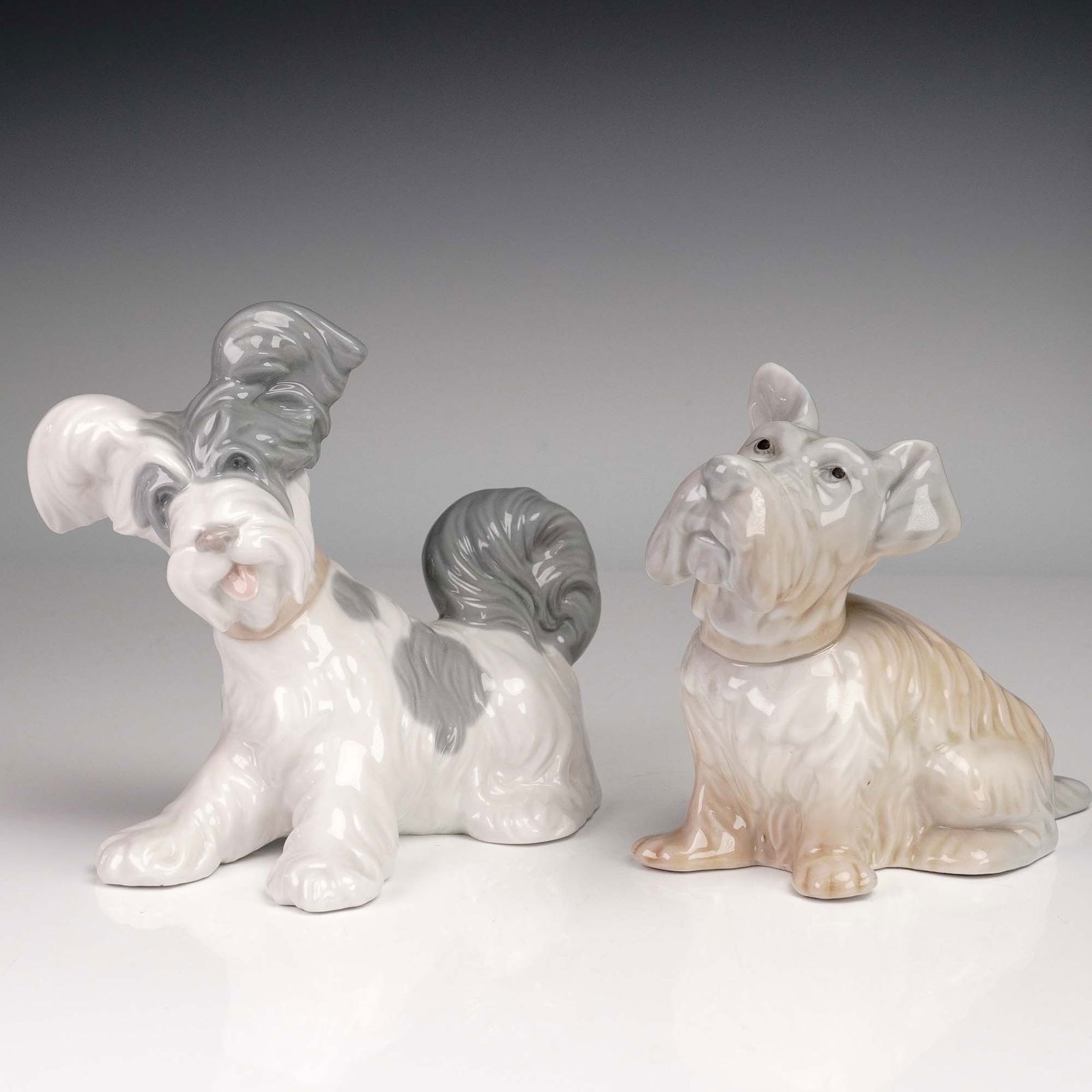 2pc Porcelain Dog Figurines, Lladro Skye Terrier & Requena Scottish Terrier (1 of 4)