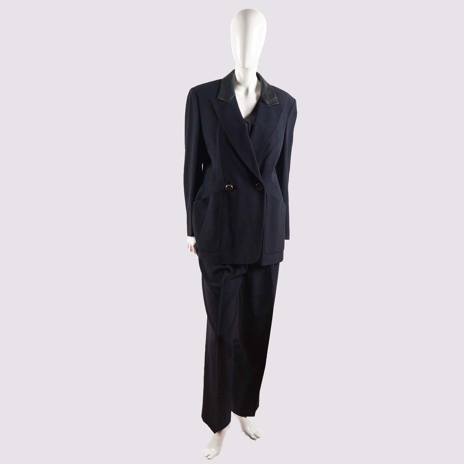 Akris Wool Suit Ensemble w/ Leather Accents, Size 8 (1 of 8)