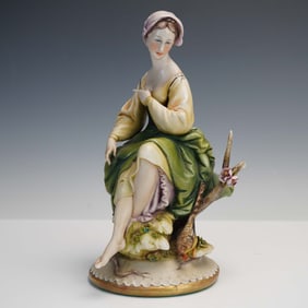 A. Borsato Porcelain Figurine, Seated Lady with Pheasant