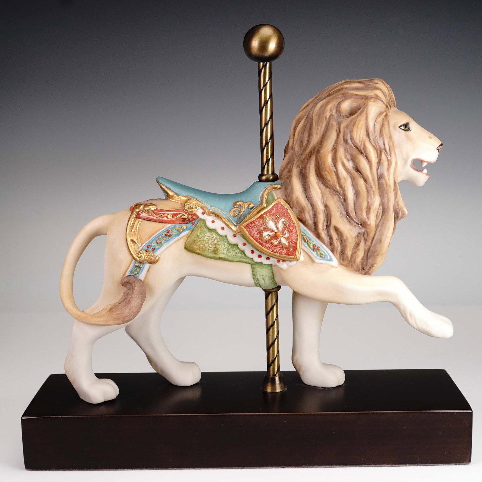 Cybis Porcelain Carousel Lion Figurine on Wooden Base, No 5 (1 of 5)