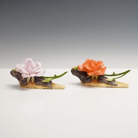 2pc Boehm Porcelain Figurines, Pink and Coral Roses