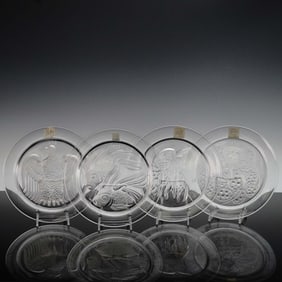 4pc Lalique Crystal Plate Collection, 1973-1976