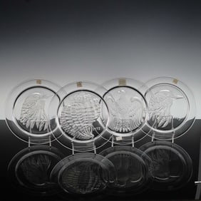 4pc Lalique France Annual Crystal Plates 1972 to 1976 with Boxes