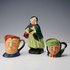 3pc Royal Doulton Figurine, Sairey Gamp HN2100 & Character Jugs