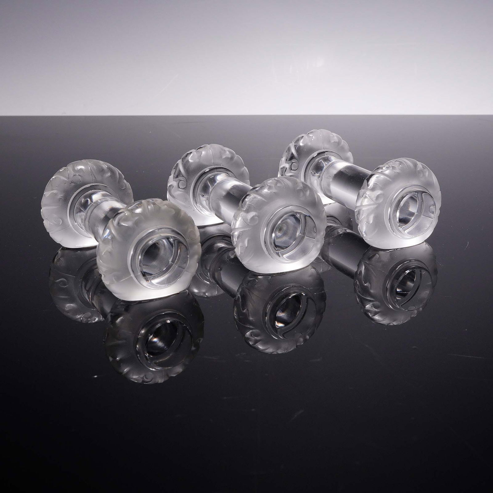 3pc Lalique Crystal Utensil Rests, Leaf Motif (1 of 4)