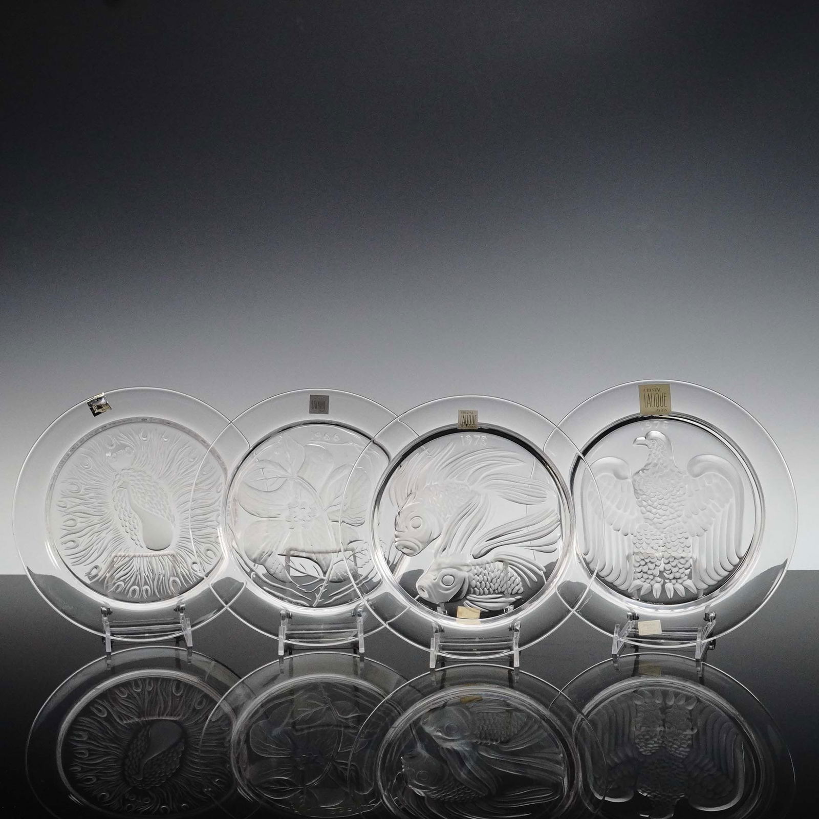 4pc Lalique Crystal Annual Plates, 1966 1970 1975 1976 (1 of 7)