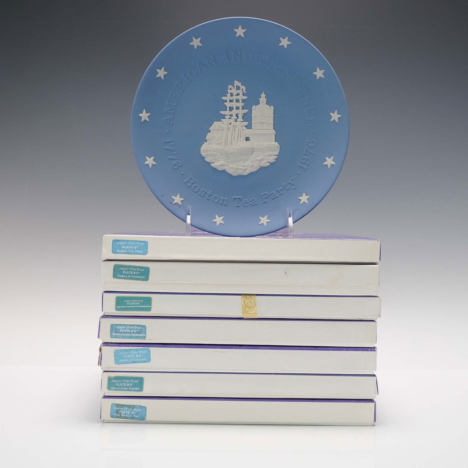 7pc Wedgwood Blue Jasperware American Independence Plates (1 of 4)