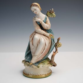 A. Borsato Porcelain Figurine, Lady with Birds and Flowers